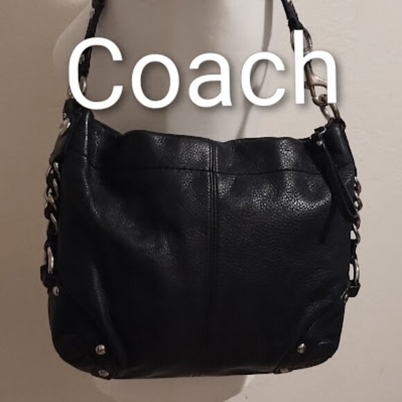 Vintage Coach Hobo Shoulder Bag Black Silver Hardware Leather Zippered Closure - Picture 1 of 14